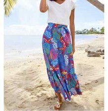 Talbots Full MAXI Skirt Tropical Hawaiian Pleated Pockets Lined Ruffled Beach