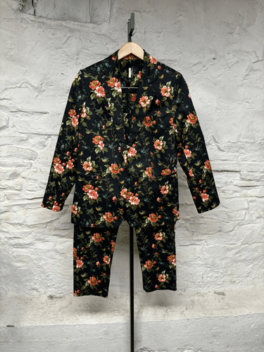 Topshop Single-Breasted Black Floral Jacquard Blazer Pants 2 Piece Suit Set - Picture 2 of 14