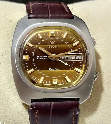 Vintage Titoni Ring Star Alarm 39mm Rotomatic 25 Jewels Men's Wrist Watch IR107