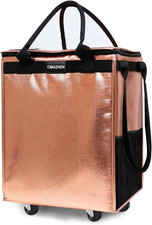  Medium,Rose Gold Reusable Grocery Bag on 4 Wheels, Foldable Rolling Tote Bag w