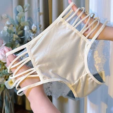 Elegant Plus Size Women Faux Silk Satin Panties Briefs Sexy Lace Sheer Underpant