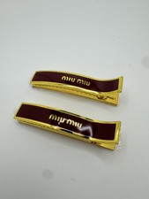 Miu Miu Enameled Metal Hair Clips, Wine Red  Gold Pair 