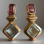 9ct Yellow Gold 375 Blue Topaz & Pink Tourmaline Stud Earrings Fully Hallmarked