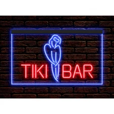 Tiki Bar Parrot Beer Pub Home Decor Dual Color Two Tone illuminated Neon Sign