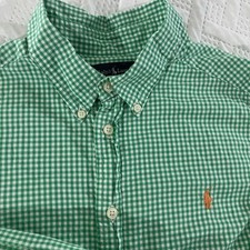 Ralph Lauren Boys Dress Shirt Size L 14/16 Green And White Checked