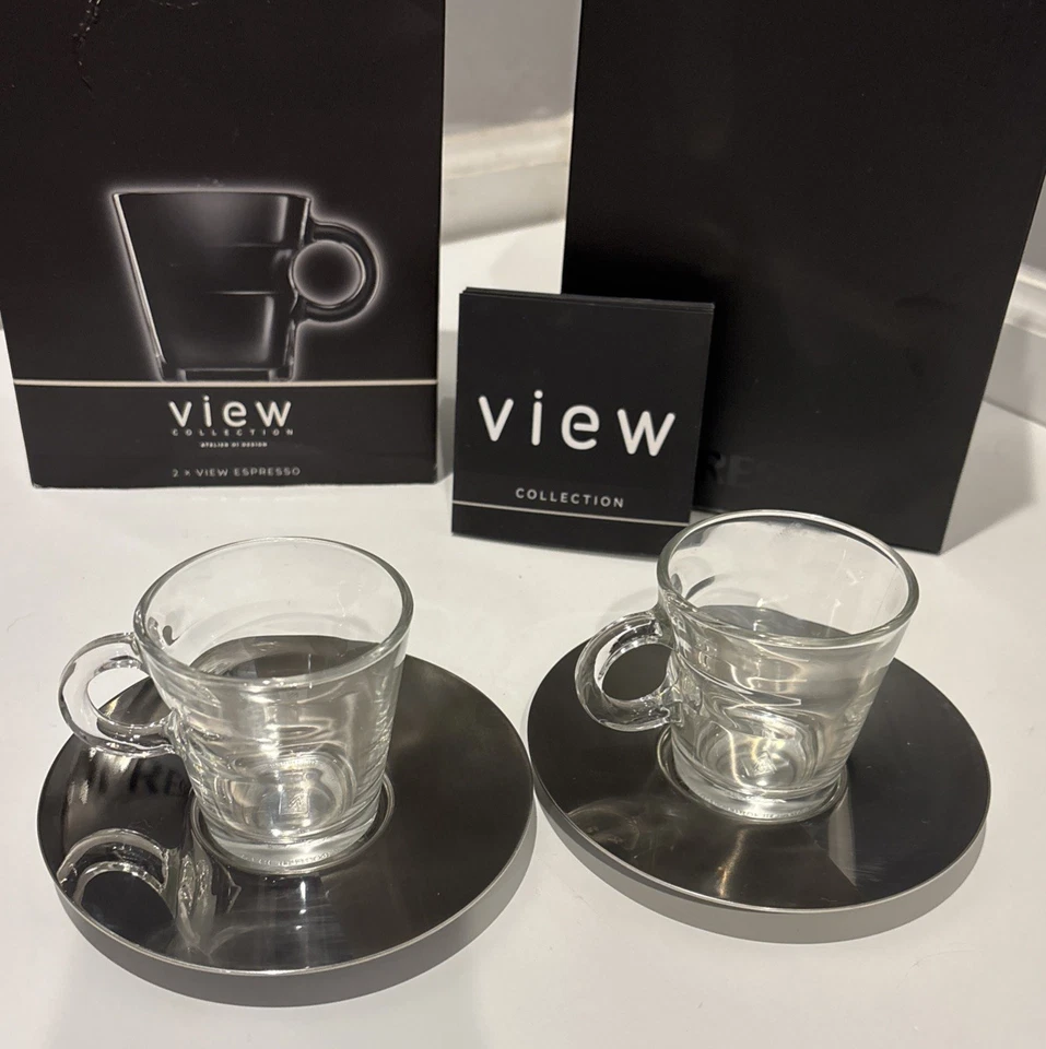 Coleção Nespresso View, 2 xícaras de café expresso e 2 pires de aço inoxidável - NOVO NA CAIXA - Imagem 2 de 4
