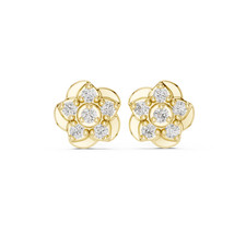 Three Stone Diamond Flower Earrings in Gold / Platinum- Gift for Her