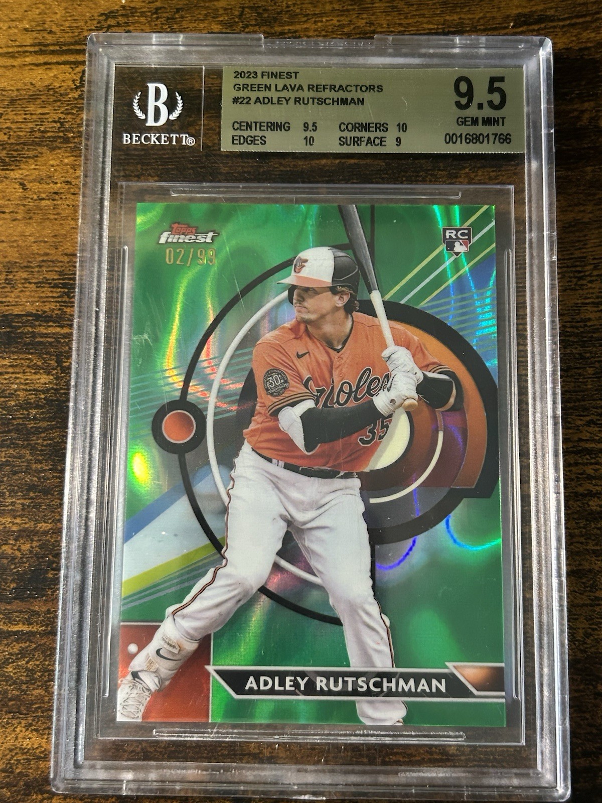 2023 Topps Finest -Adley Rutschman #22 Green Lava Refractor /99 (RC) Beckett 9.5