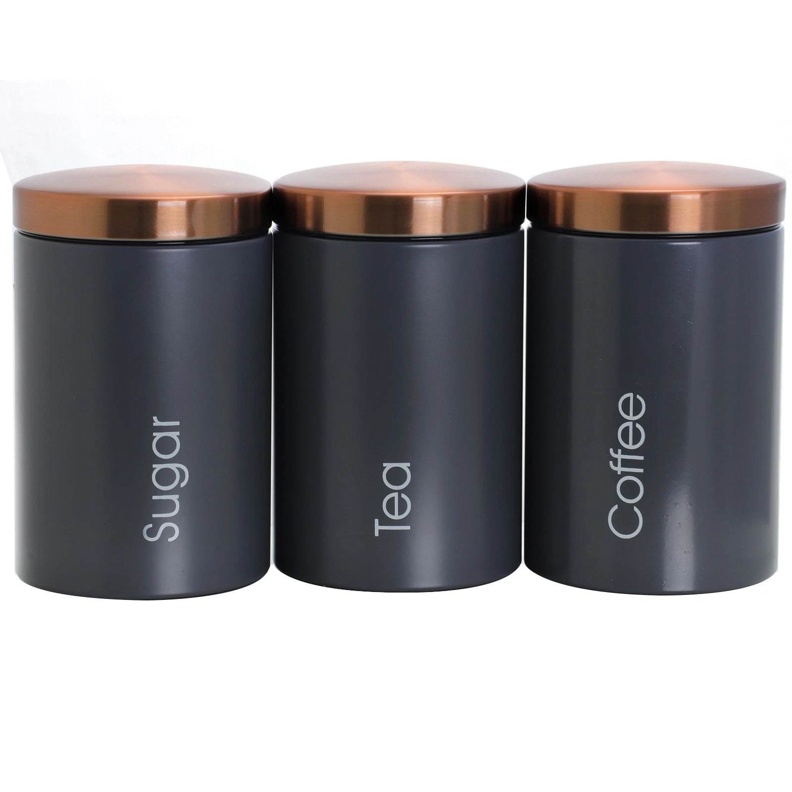 Essential Kitchen Storage 3 Piece Sugar Coffee & Tea Canister Set in Matte Gray