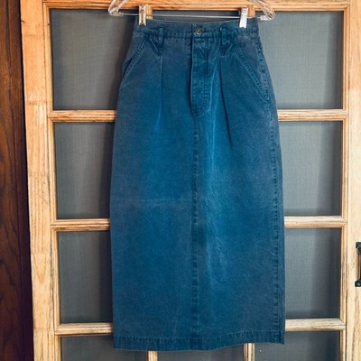 Vintage Inforce Junior s High Waist Blue Denim Midi Skirt Size 5/6 Back Slit