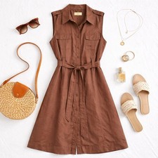 Appraisal Shirt Dress Womens 14 Brown New Utility Sleeveless Belted Midi Pocket