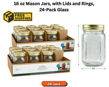 Regular Mouth 16 Oz Mason Jars 24Pk, Pint Canning Jars and Lids, Bulk Glass Jars