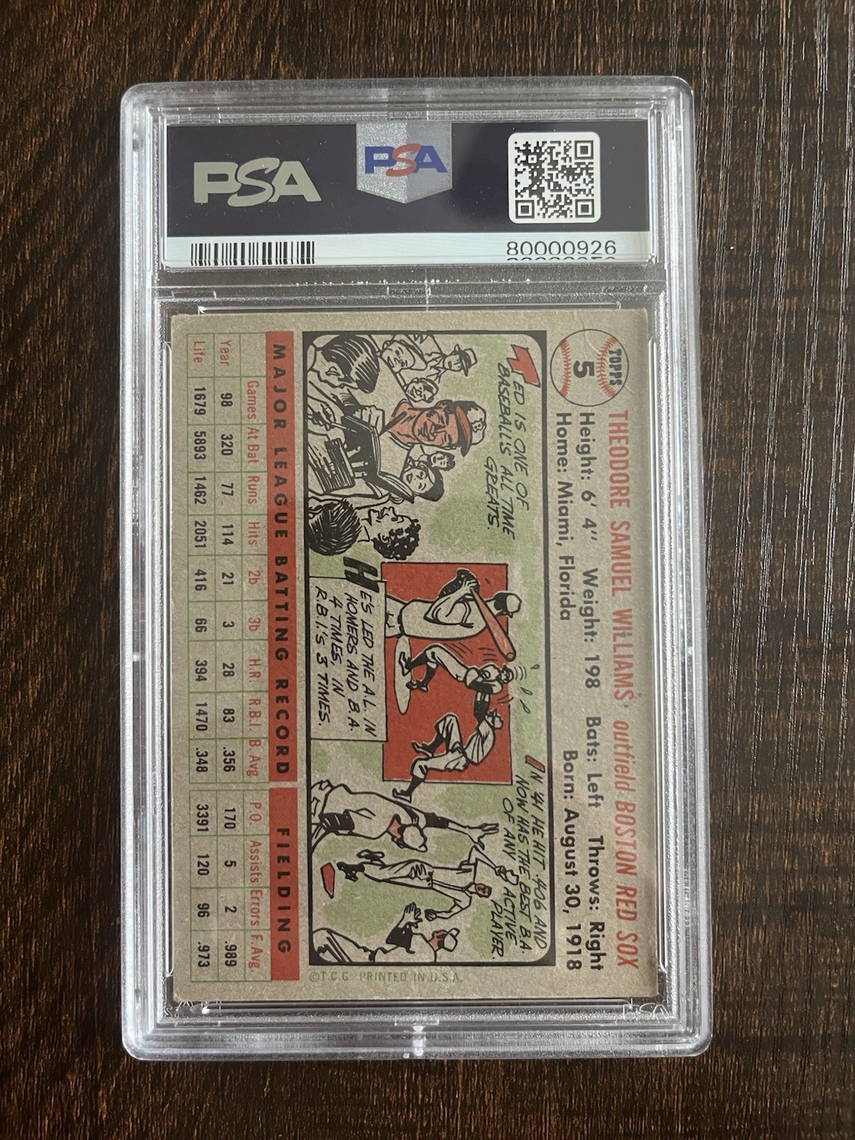 Nicely Centered 1956 topps ted williams psa 3 Boston Red Sox HOF view 2