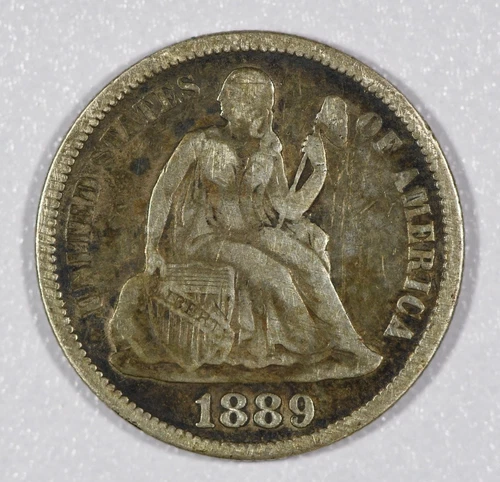 1889-P "Liberty Seated" One-Dime Silver Coin, .900 Silver Var. 4, Fine