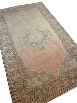 #ad Authentic Hand Knotted Antique Turkish Area Rug 5x8 Soft Peach amp; Sage Medallion $400.00