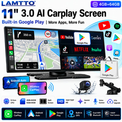 Lamtto 11'' Wireless CarPlay Android Auto Screen AI GPS Navi 1080P Backup Camera