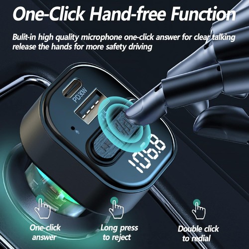 Transmetteur FM Bluetooth 5.3 pour Voiture, Adaptateur Voiture Bluetooth avec PD (30W) Type-C - Photo 5/8