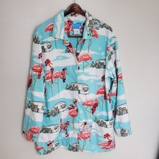 Nick Nora Womens Flannel Pajama long sleeve Top PJ Pink Flamingo Airstream XXL