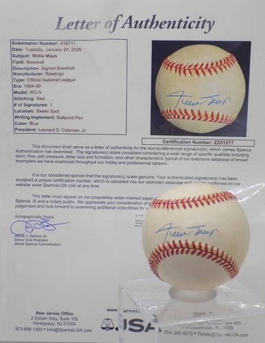 WILLIE MAYS HOF Signed Autograph NL Baseball Giants SWEET SPOT JSA 💎 LOA