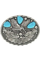 Silver Eagle Western Belt Buckle Turquoise Blue Stones Painted Native American