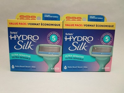 2 Pk - Schick Hydro Silk 5-Blade Sensitive Care Razor Cartridge Refills 6 Count 