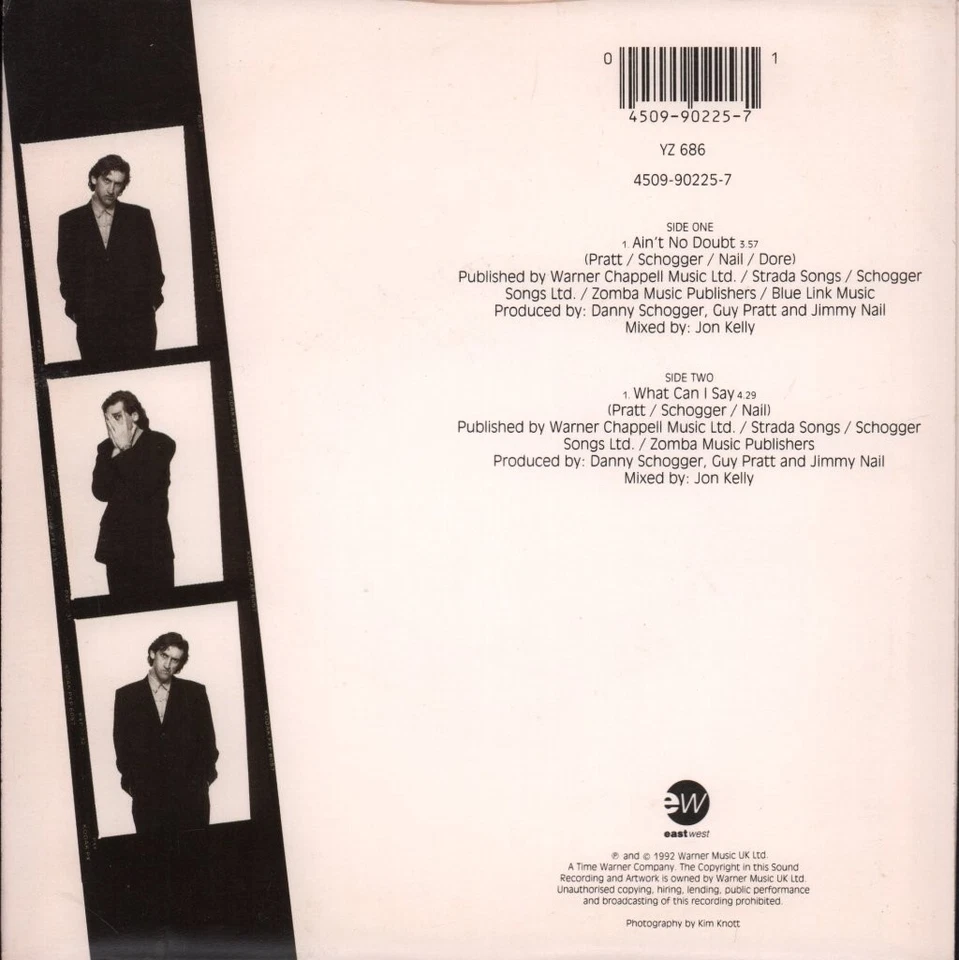 Jimmy Nail Ain't No Doubt 7" vinyl UK East West 1992 paper label design with - Image 2 of 3