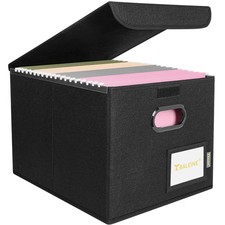 File Organizer Box with Lid, Collapsible File Folder Organizer with Plastic S...