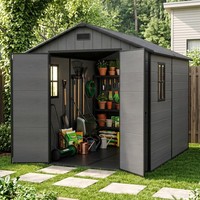8x8FT Plastic Garden Shed Outdoor Tool Storage House with Floor & Lockable Doors