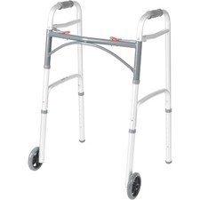 Drive Medical Two-Button Folding Walker w Wheels Lightweight Rolling Mobility