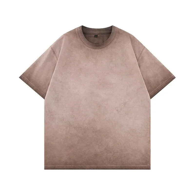 Mens Gradient Washed Loose Crew Neck Tee Streetwear Vintage Distressed Oversized - Image 4 of 4