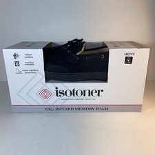 ISOTONER Mens Moccasin Slippers Sz 9.5-10.5 Black Plush Lined Memory Foam New
