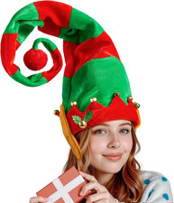 Unisex Christmas Elf Hat Funny Red Green Striped Warm Adult Party Gift Accessory