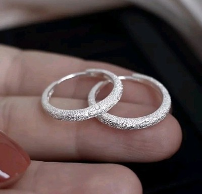  Damen Frau glänzende Creolen Ohringe 925 Sterling Silber Ohrschmuck Frau Neu 