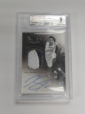 2015-16 NOIR BLACK WHITE PATCH AUTO RC #201 KARL-ANTHONY TOWNS/99 BGS9/10 POP7