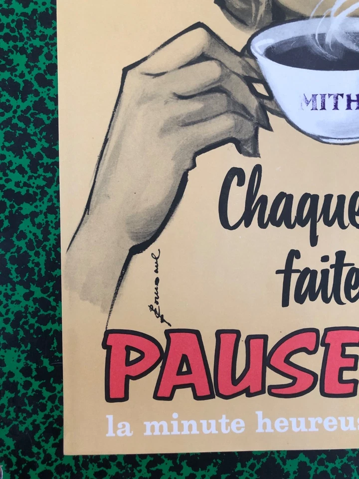 Affiche d'époque 1950-60 Campagne pub."PAUSE-CAFÉ" dessin de P. COURONNE-26x39cm - Photo 2/4