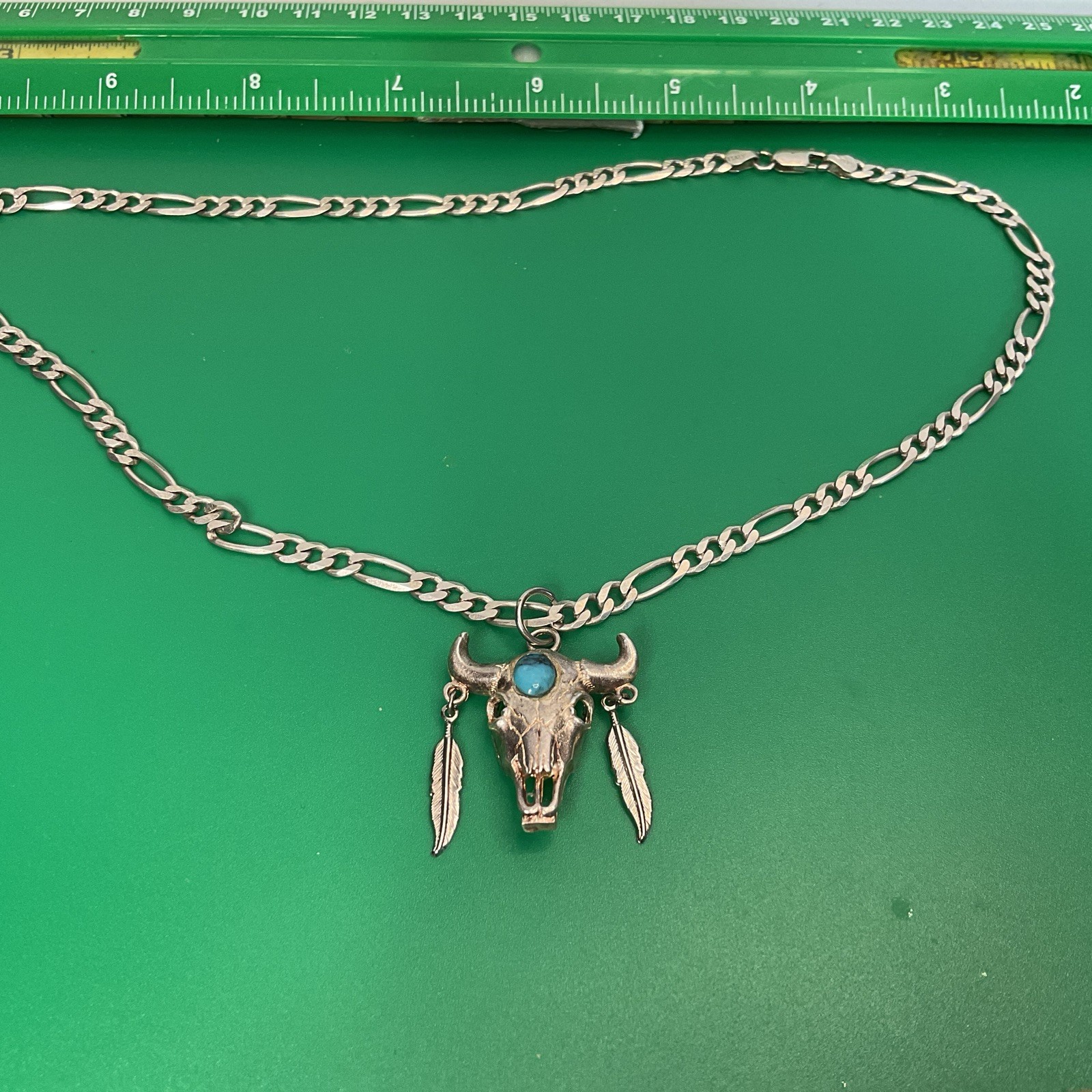 Sterling Silver 925 Solid Turquoise Steer Head Pe… - image 1