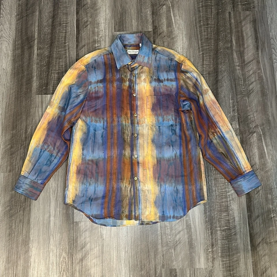 Norm Thompson Acuarela Rayas Manga Larga Abotonada - Grande Foto 2 de 4