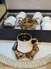White Gold Geometric Glossy Porcelain Coffee Cup & Saucer Set Solid Pattern — photo 2