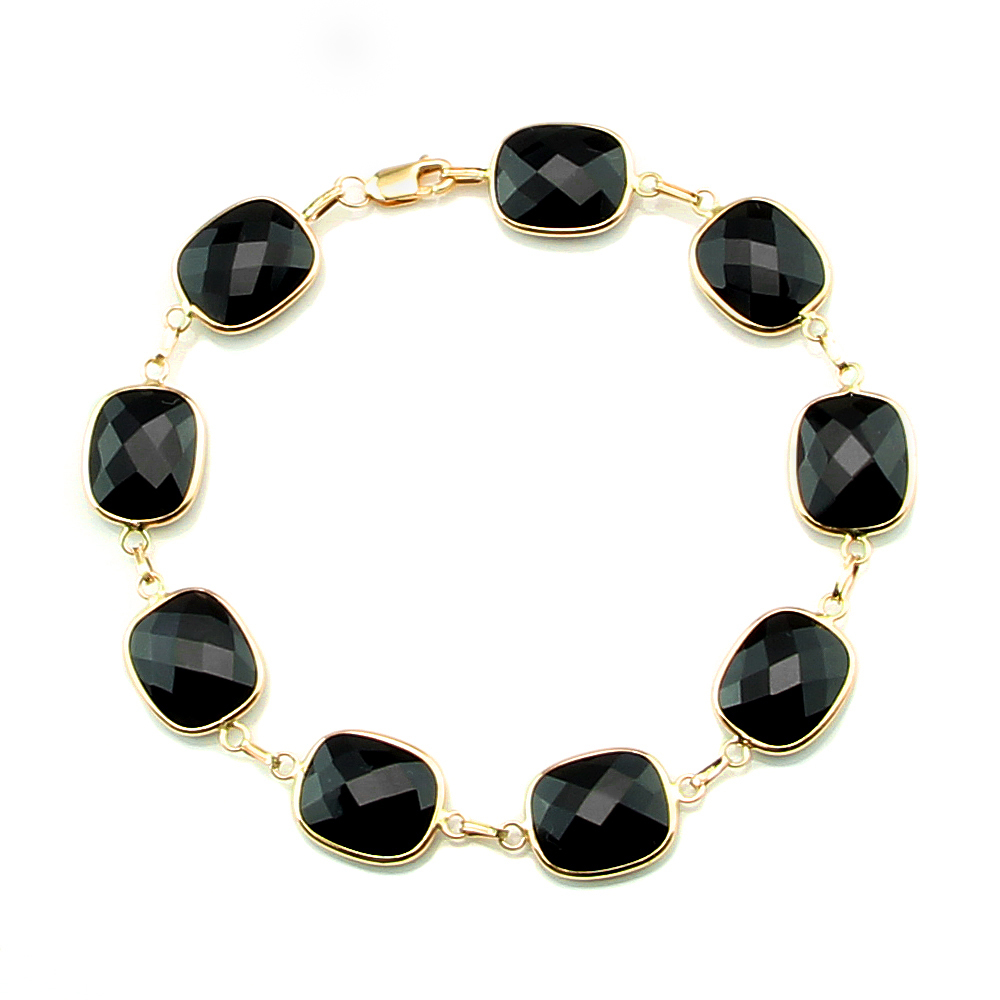 14K Yellow Gold Fancy Cut Black Onyx Bracelet 8