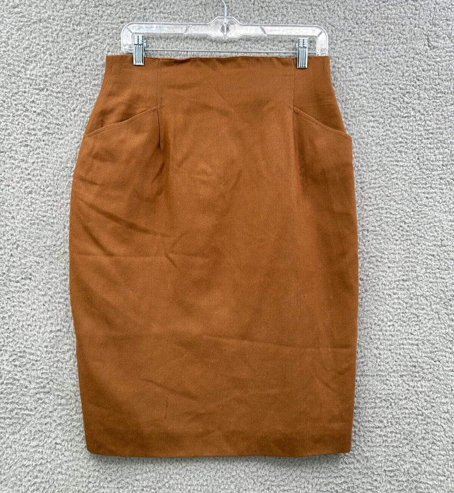 Falda Christian Dior Mujer Vintage Talla 12 Hecha en EE. UU. 100% Lana Caramelo Marrón Lápiz