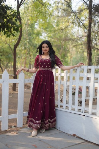 Designer Anarkali Gown Indian Wedding Dress georgette Gown Pakistani Gown - Picture 5 of 9