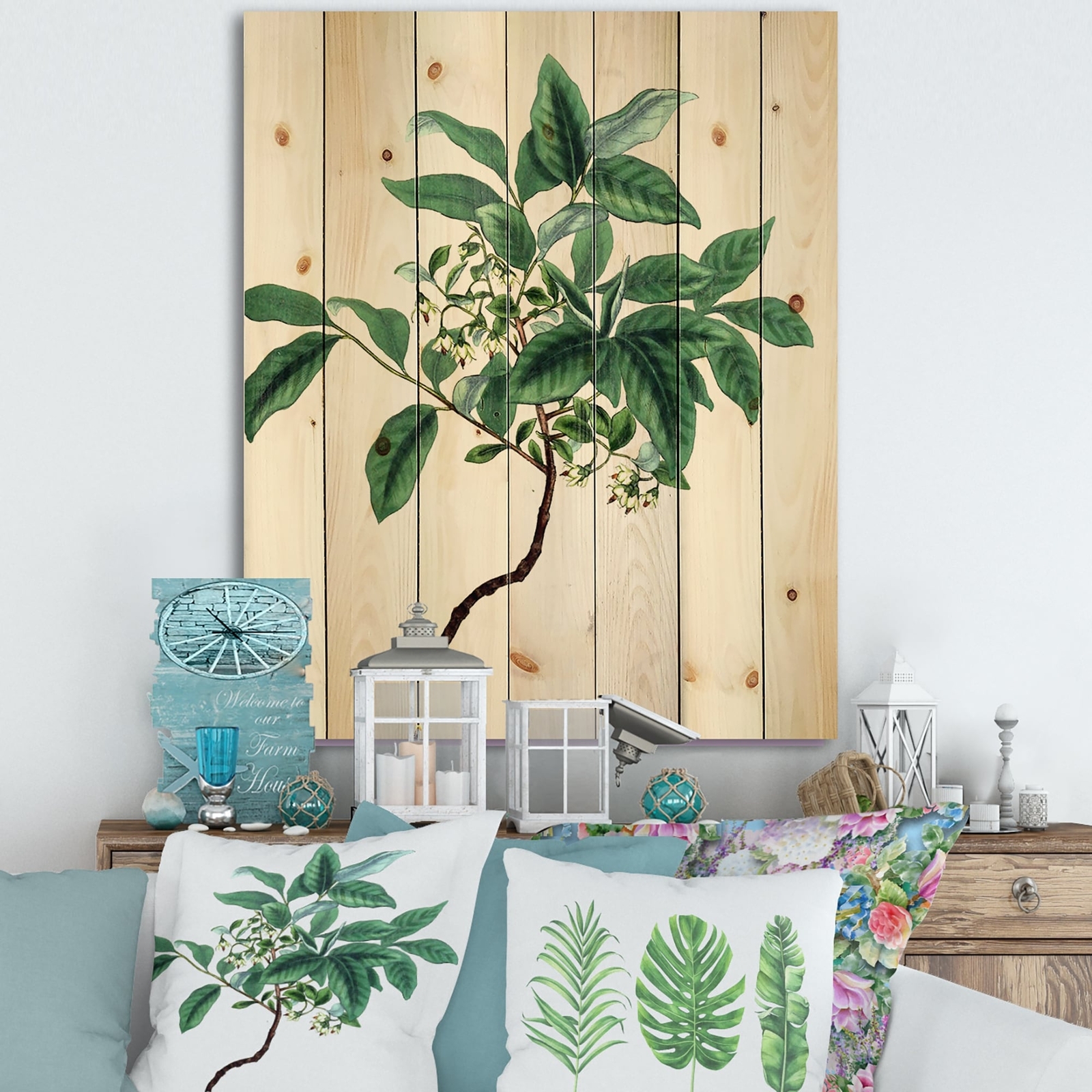 Designart 'Vintage Green Leaves Plants IV' Traditional Print