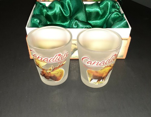 Brand New Canadian Moose Elk Shot Glasses W/ Tree Graphics Landscape Display Box - Picture 3 of 6