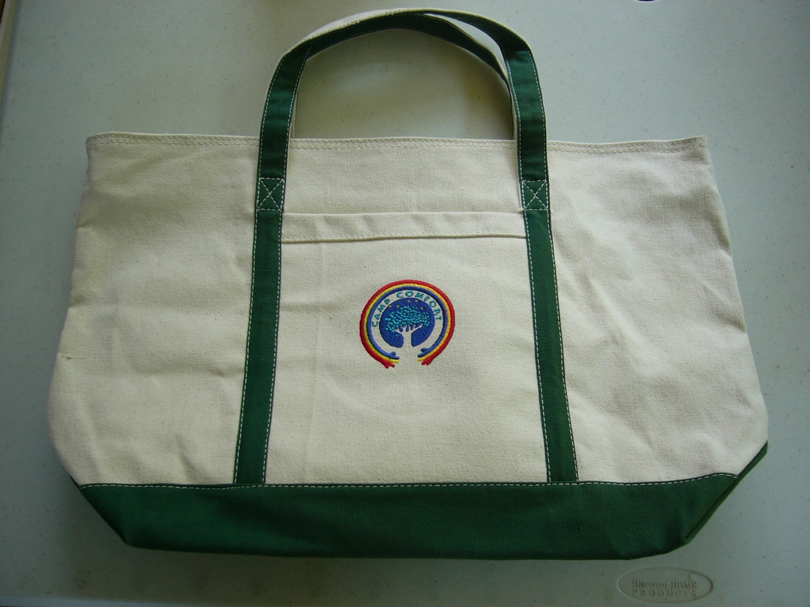 Leed's Canvas Zipper Top TOTE BAG Camp Comfort Green & Beige eBay