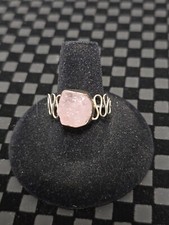 Raw Rose Quartz Statement Ring 925 Sterling Silver Ring Size 8