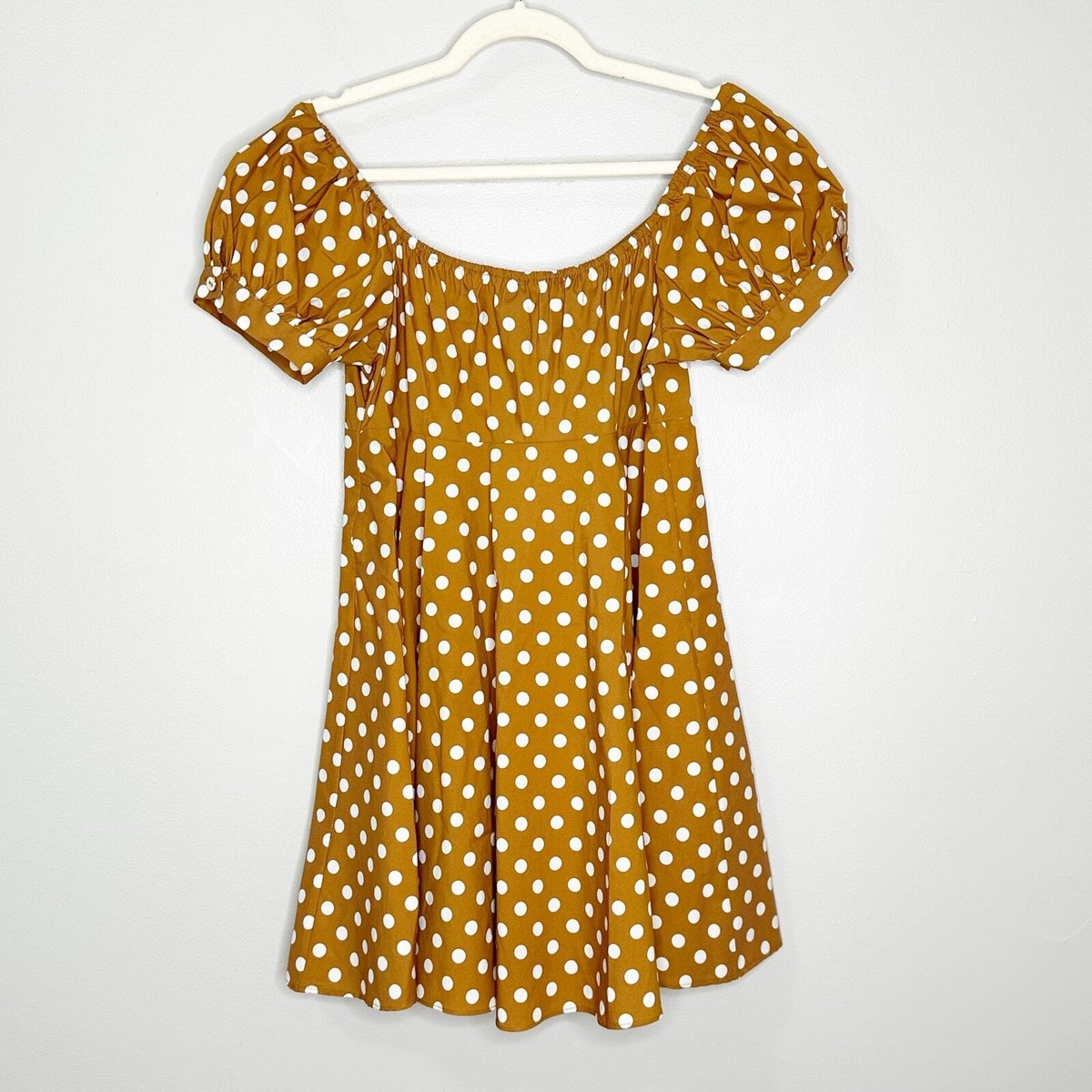 caroline constas dina mini dress Caroline Constas Dina Mini Dress Polka Dot Short Sleeve Button Front Sand  Large