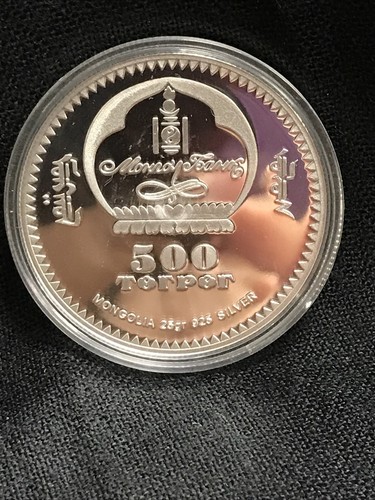 Moneta 25 grammi lupo grigio 2003 MONGOLIA 500 Tigrik argento 925 proof - Foto 8 di 8