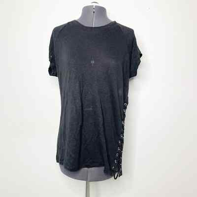IRO Irys Black Linen Lace-Up Short Sleeve Top L