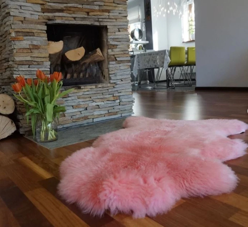 Alfombra de piel de oveja genuina - Rosa rubor tiro 50"x28 | Decoración de piel de cuero natural Foto 3 de 4