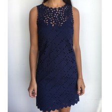 J.Crew Navy Blue Laser Cut Knit Sheath Lined Cami Dress Sleeveless Size 00 $168